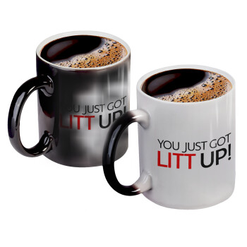Suits You Just Got Litt Up! , Color changing magic Mug, ceramic, 330ml when adding hot liquid inside, the black colour desappears (1 pcs)
