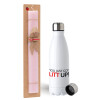 Easter Set, metallic stainless steel water bottle (750ml) & scented flat Easter candle (30cm) (PINK)