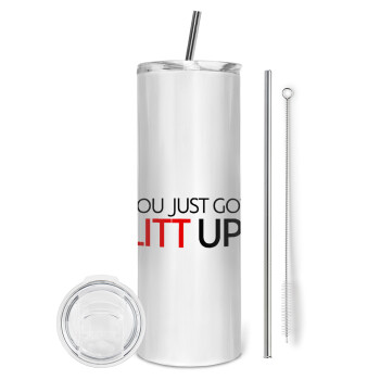 Suits You Just Got Litt Up! , Tumbler ποτήρι θερμό από ανοξείδωτο ατσάλι 600ml, με μεταλλικό καλαμάκι & βούρτσα καθαρισμού