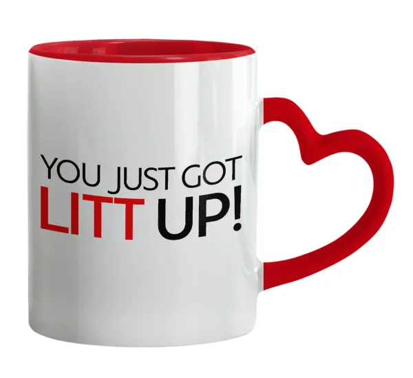 Suits You Just Got Litt Up! — Κούπα καρδιά χερούλι κόκκινη, κεραμική, 330ml