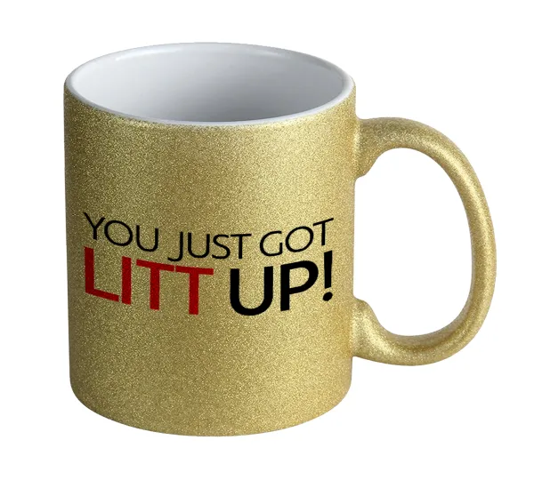 Suits You Just Got Litt Up! — Κούπα Χρυσή Glitter που γυαλίζει, κεραμική, 330ml