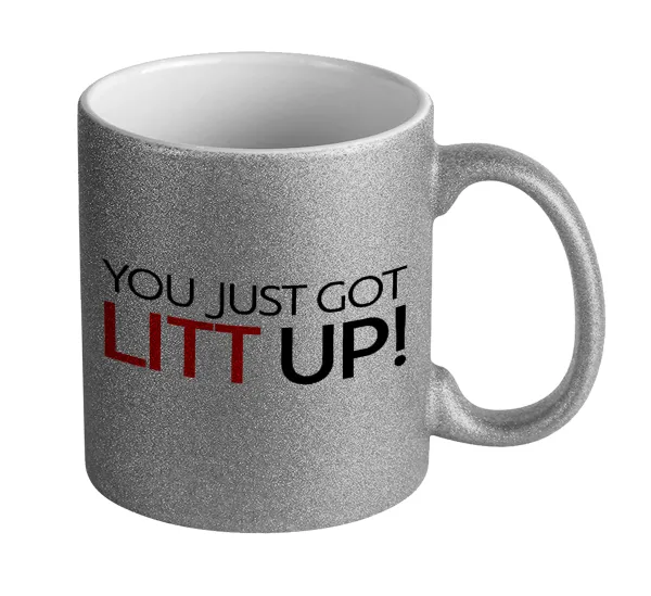 Suits You Just Got Litt Up! — Silver glitter mug that sparkles, ceramic, 330ml