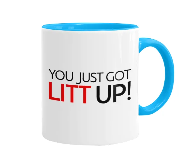 Suits You Just Got Litt Up! — Mug colored light blue, ceramic, 330ml