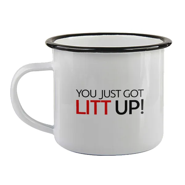 Suits You Just Got Litt Up! — Enamel mug with black rim, 360ml