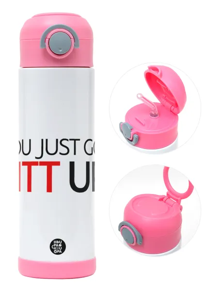 Suits You Just Got Litt Up! — Παιδικό παγούρι θερμό, ανοξείδωτο, με καλαμάκι ασφαλείας, ΡΟΖ (500ml)