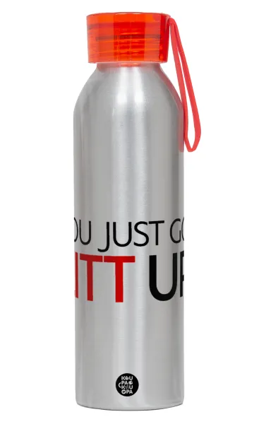 Suits You Just Got Litt Up! — Αλουμινένιο Αθλητικό Μπουκάλι 650ml – Ασημί με Κόκκινο Καπάκι και Λουράκι Σιλικόνης