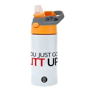 Suits You Just Got Litt Up! , Children's hot water bottle, stainless steel, with safety straw, Orange/Grey (360ml) BPA-FREE