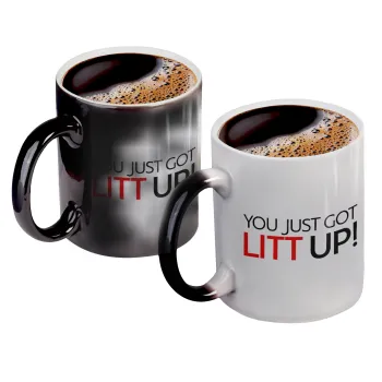 Suits You Just Got Litt Up! , Color changing magic Mug, ceramic, 330ml when adding hot liquid inside, the black colour desappears (1 pcs)