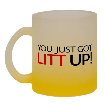 Suits You Just Got Litt Up! , Κούπα γυάλινη δίχρωμη με βάση το κίτρινο ματ, 330ml