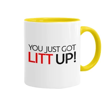 Suits You Just Got Litt Up! , Κούπα χρωματιστή κίτρινη, κεραμική, 330ml