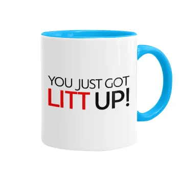 Suits You Just Got Litt Up! , Κούπα χρωματιστή γαλάζια, κεραμική, 330ml