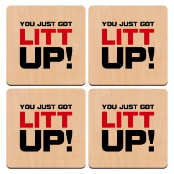 Suits You Just Got Litt Up! , ΣΕΤ x4 Σουβέρ ξύλινα τετράγωνα plywood (9cm)