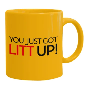 Suits You Just Got Litt Up! , Κούπα, κεραμική κίτρινη, 330ml