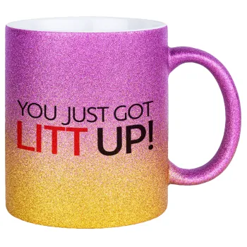 Suits You Just Got Litt Up! , Κούπα Χρυσή/Ροζ Glitter, κεραμική, 330ml