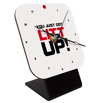 Suits You Just Got Litt Up! , Quartz Wooden table clock with hands (10cm)