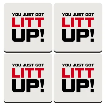 Suits You Just Got Litt Up! , ΣΕΤ 4 Σουβέρ ξύλινα τετράγωνα (9cm)