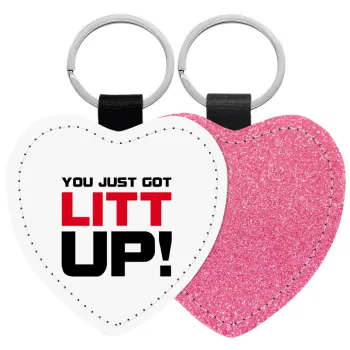 Suits You Just Got Litt Up! , Μπρελόκ PU δερμάτινο glitter καρδιά ΡΟΖ