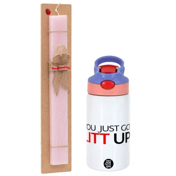 Suits You Just Got Litt Up! , Easter Set, Children's thermal stainless steel water bottle with safety straw, pink/purple (350ml) & Easter scented flat candle (30cm) (PINK)