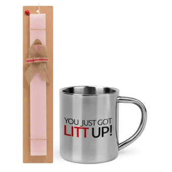 Suits You Just Got Litt Up! , Πασχαλινή Λαμπάδα με μεταλλική κούπα θερμό (300ml) & κερί αρωματικό πλακέ (30cm) (ΡΟΖ)