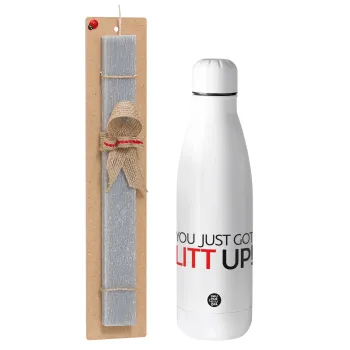 Suits You Just Got Litt Up! , Easter Set, metallic stainless thermos bottle (500ml) & scented flat Easter candle (30cm) (GRAY)