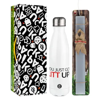 Suits You Just Got Litt Up! , Easter candle, metallic white thermos bottle (500ml) & aromatic flat candle (30cm) (GRAY)