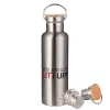 Stainless steel Silver with wooden lid (bamboo), double wall, 750ml