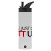 Metallic thermos bottle with straw & handle, stainless steel (Stainless steel 304), double-walled, 600ml.