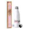 Easter Set, metallic stainless steel water bottle (750ml) & scented flat Easter candle (30cm) (PINK)