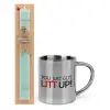 Easter Set, metallic thermal cup (300ml) & aromatic flat Easter candle (30cm) (TURQUOISE)