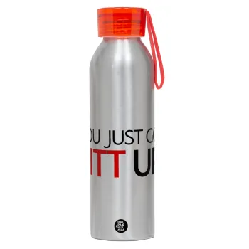 Suits You Just Got Litt Up! , Αλουμινένιο Αθλητικό Μπουκάλι 650ml – Ασημί με Κόκκινο Καπάκι και Λουράκι Σιλικόνης