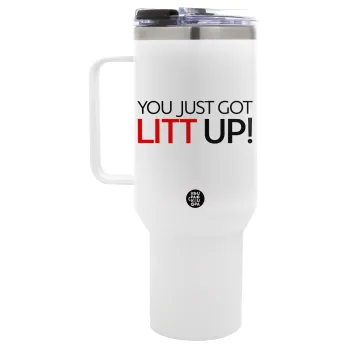 Suits You Just Got Litt Up! , Mega Tumbler με καπάκι, διπλού τοιχώματος (θερμό) 1,2L