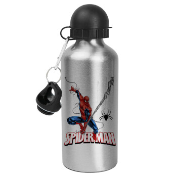 Spiderman fly, Μεταλλικό παγούρι νερού, Ασημένιο, αλουμινίου 500ml