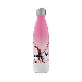Spiderman fly, Metal mug thermos Pink/White (Stainless steel), double wall, 500ml