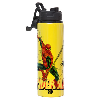Spiderman fly, Metallic water bottle with safety lid, 850ml aluminum
