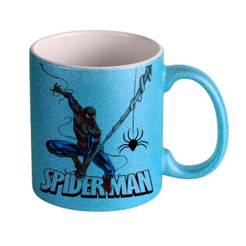 Spiderman fly, Κούπα Σιέλ Glitter που γυαλίζει, κεραμική, 330ml