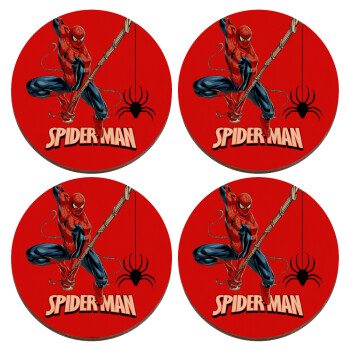 Spiderman fly, ΣΕΤ x4 Σουβέρ ξύλινα στρογγυλά plywood (9cm)