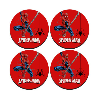 Spiderman fly, SET of 4 round wooden coasters (9cm)