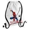 Spiderman fly, Τσάντα πλάτης πουγκί GYMBAG λευκή, με τσέπη (40x48cm) & χονδρά κορδόνια