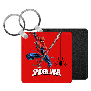 Spiderman fly, Μπρελόκ Δερματίνη, τετράγωνο ΜΑΥΡΟ (5x5cm)