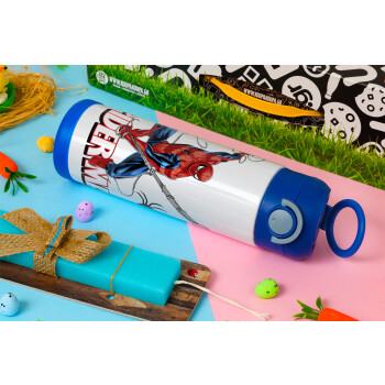 Spiderman fly, Easter candle, Childrens hot water bottle, stainless steel, with safety straw, BLUE (500ml)