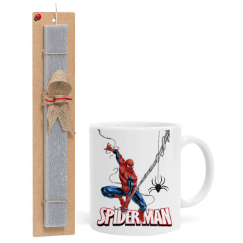 Spiderman fly, Πασχαλινό Σετ, Κούπα κεραμική (330ml) & πασχαλινή λαμπάδα αρωματική πλακέ (30cm) (ΓΚΡΙ)