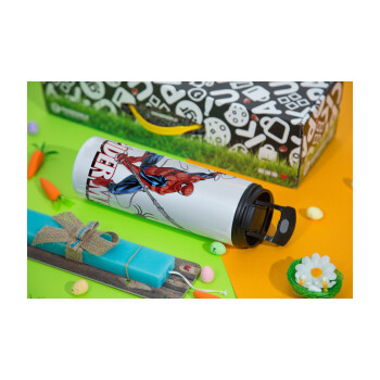 Spiderman fly, Easter candle,Travel Tumbler 2 Lids, with metal straw & cleaning brush & aromatic flat candle (30cm) (BLUE)