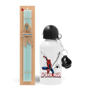 Spiderman fly, Πασχαλινό Σετ, παγούρι μεταλλικό αλουμινίου (500ml) & λαμπάδα αρωματική πλακέ (30cm) (ΤΙΡΚΟΥΑΖ)