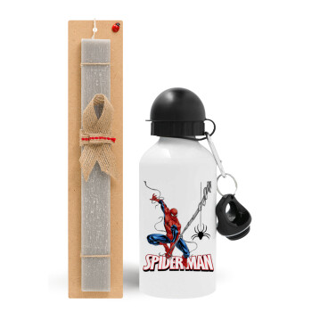 Spiderman fly, Πασχαλινό Σετ, παγούρι μεταλλικό αλουμινίου (500ml) & πασχαλινή λαμπάδα αρωματική πλακέ (30cm) (ΓΚΡΙ)
