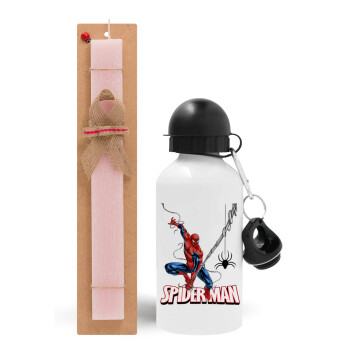 Spiderman fly, Πασχαλινό Σετ, παγούρι μεταλλικό αλουμινίου (500ml) & πασχαλινή λαμπάδα αρωματική πλακέ (30cm) (ΡΟΖ)