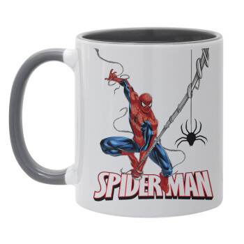 Spiderman fly, Κούπα χρωματιστή γκρι, κεραμική, 330ml