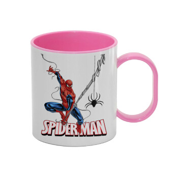 Spiderman fly, Κούπα (πλαστική) (BPA-FREE) Polymer Ροζ για παιδιά, 330ml