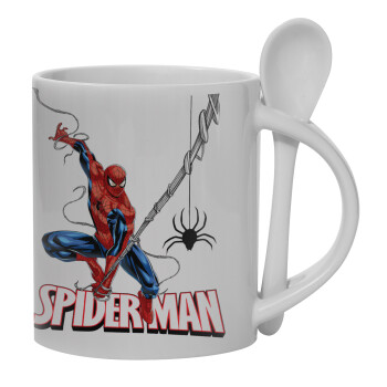 Spiderman fly, Ceramic coffee mug with Spoon, 330ml (1pcs)