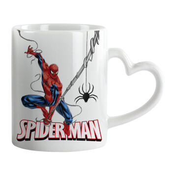 Spiderman fly, Κούπα καρδιά χερούλι λευκή, κεραμική, 330ml