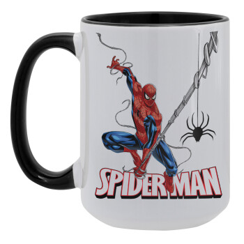 Spiderman fly, Κούπα Mega 15oz, κεραμική Μαύρη, 450ml